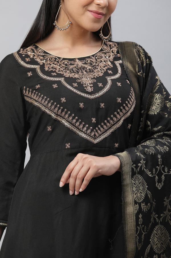 Black Zari Embellished Black Kurta, Pants & Dupatta Set