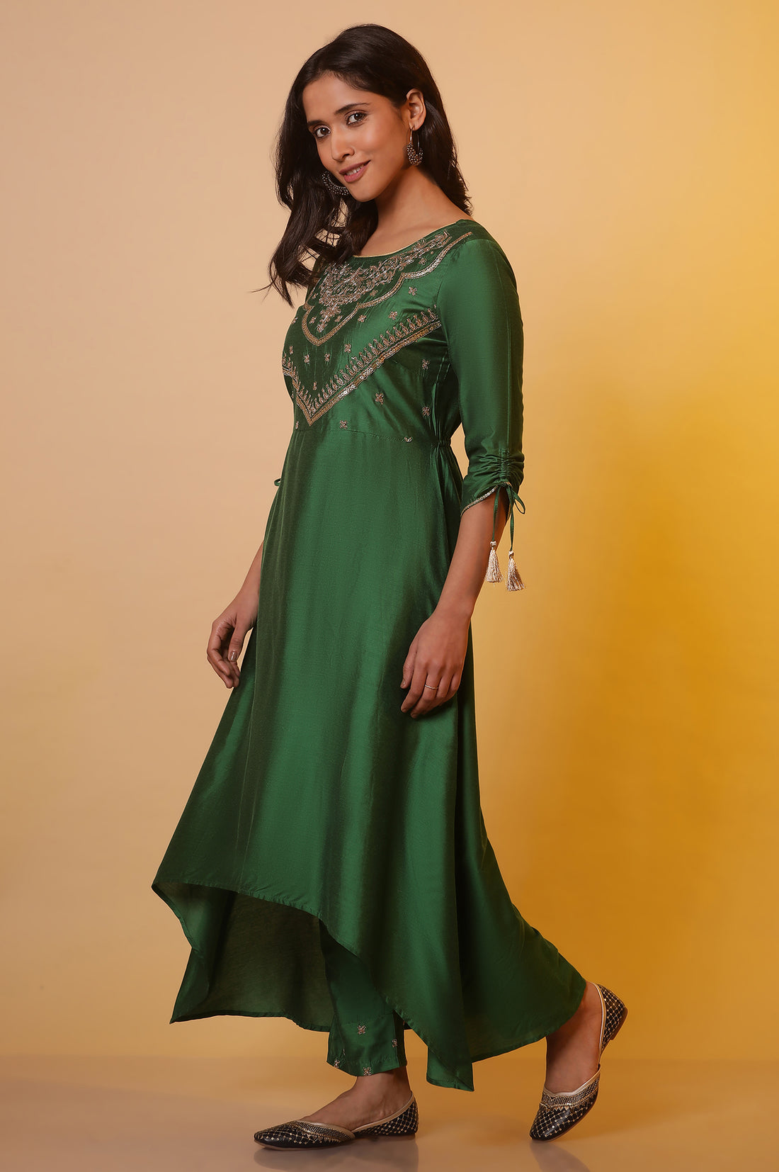 Green Zari Embroidered Festive Kurta Trousers and Dupatta Set