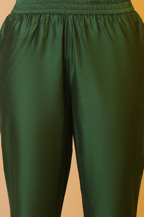 Green Zari Embroidered Festive Kurta Trousers and Dupatta Set