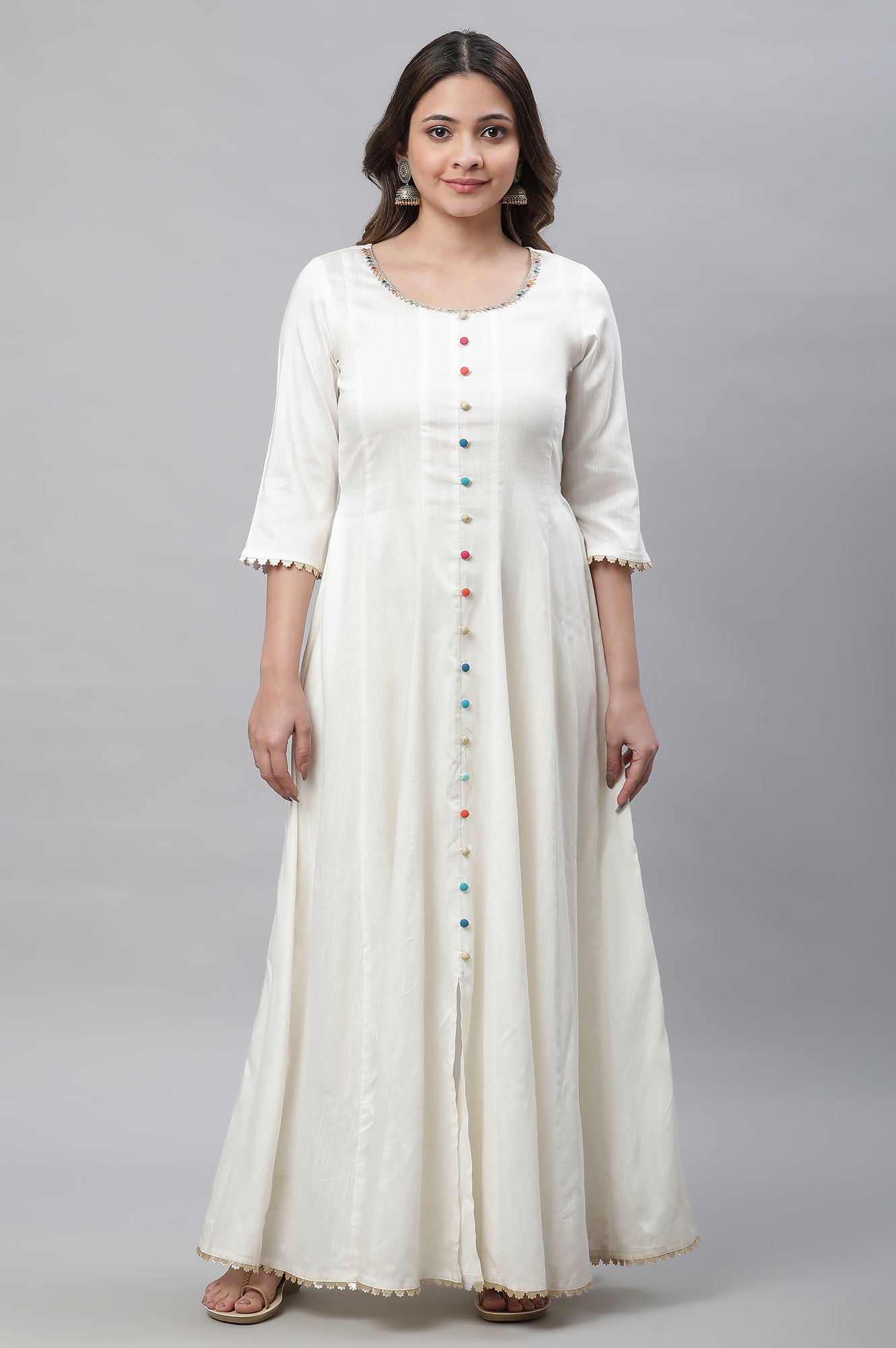 White Anarkali Kurta, Tights and Dupatta Set