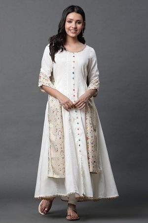 White Anarkali Kurta, Tights and Dupatta Set