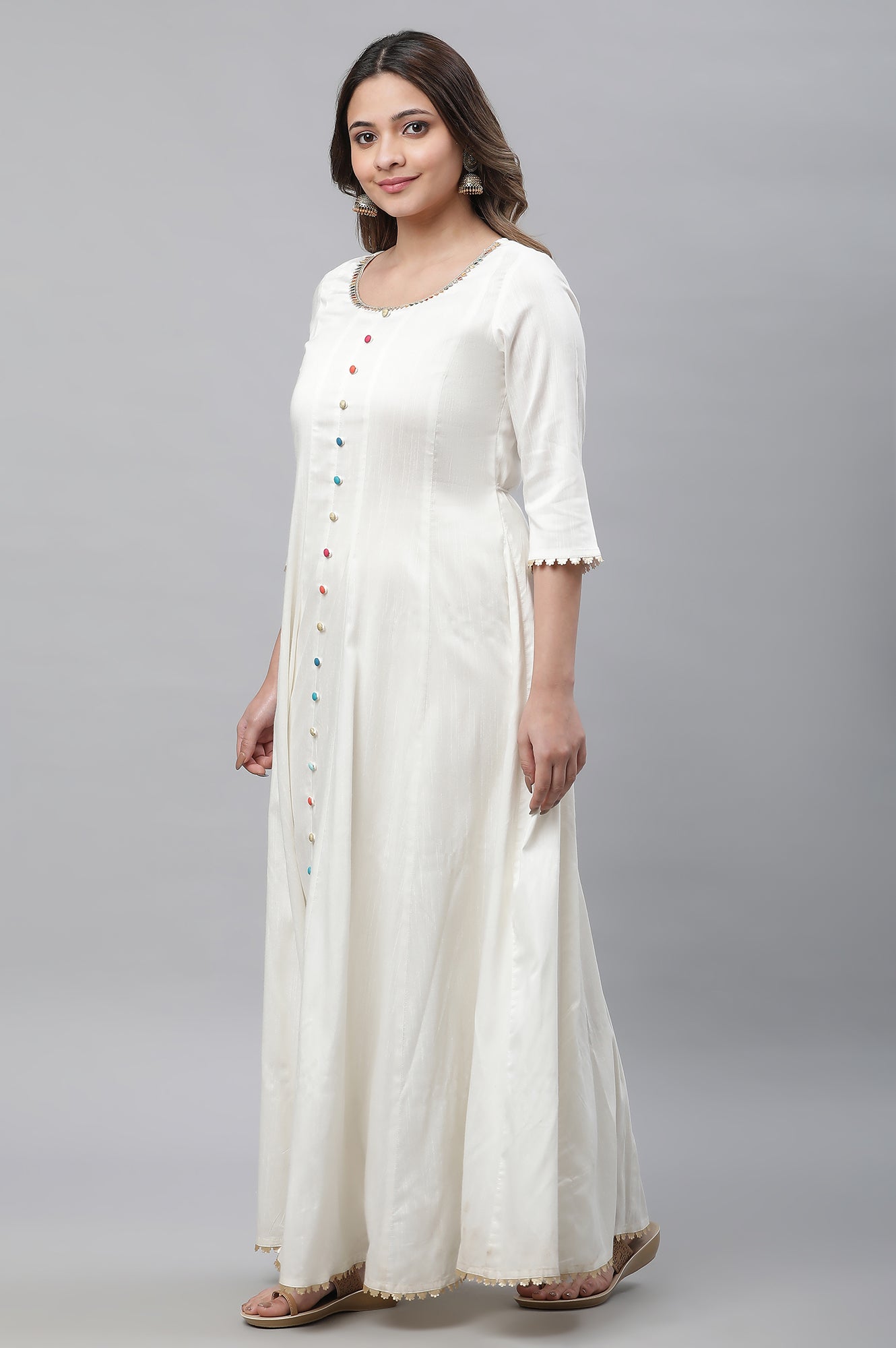 White Anarkali Kurta, Tights and Dupatta Set