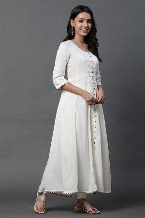 White Anarkali Kurta, Tights and Dupatta Set