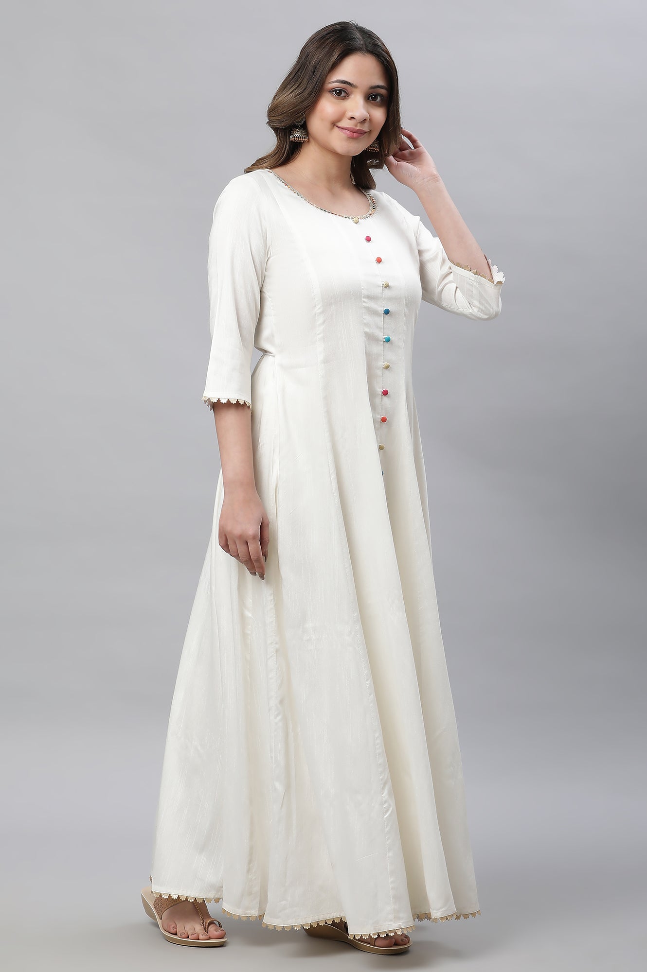 White Anarkali Kurta, Tights and Dupatta Set