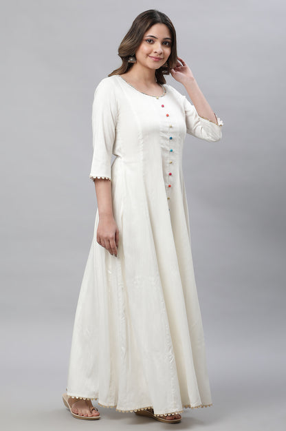 White Anarkali Kurta, Tights and Dupatta Set