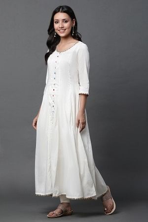 White Anarkali Kurta, Tights and Dupatta Set