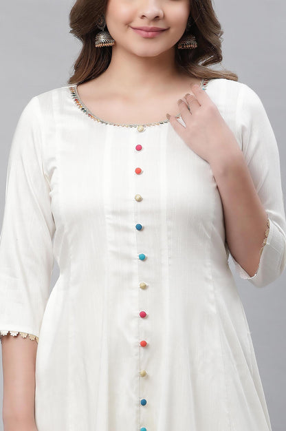 White Anarkali Kurta, Tights and Dupatta Set