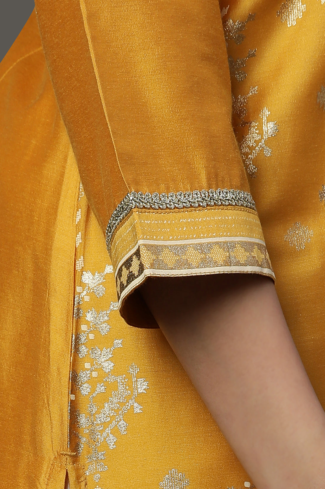 Yellow Foil Printed Embroidered Straight Kurta Pants and Dupatta Set