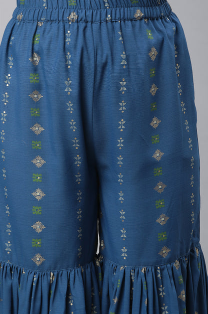 Blue Embellished Short Kurta, Sharara and Dupatta Set