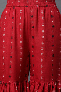 Red Mirror Embroidered Short Kurti, Sharara and Dupatta Set
