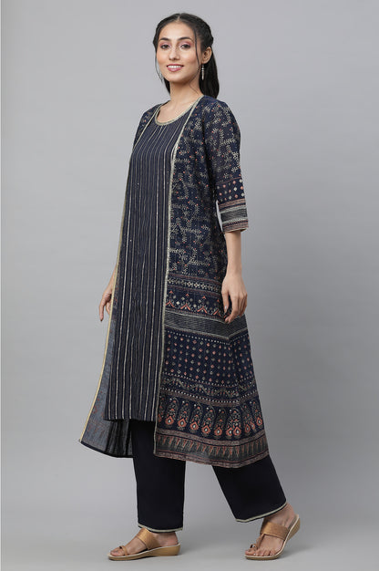 Blue Gilet, Kurta and Narrow Palazzo Festive Set