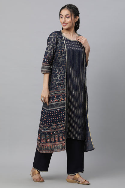 Blue Gilet, Kurta and Narrow Palazzo Festive Set