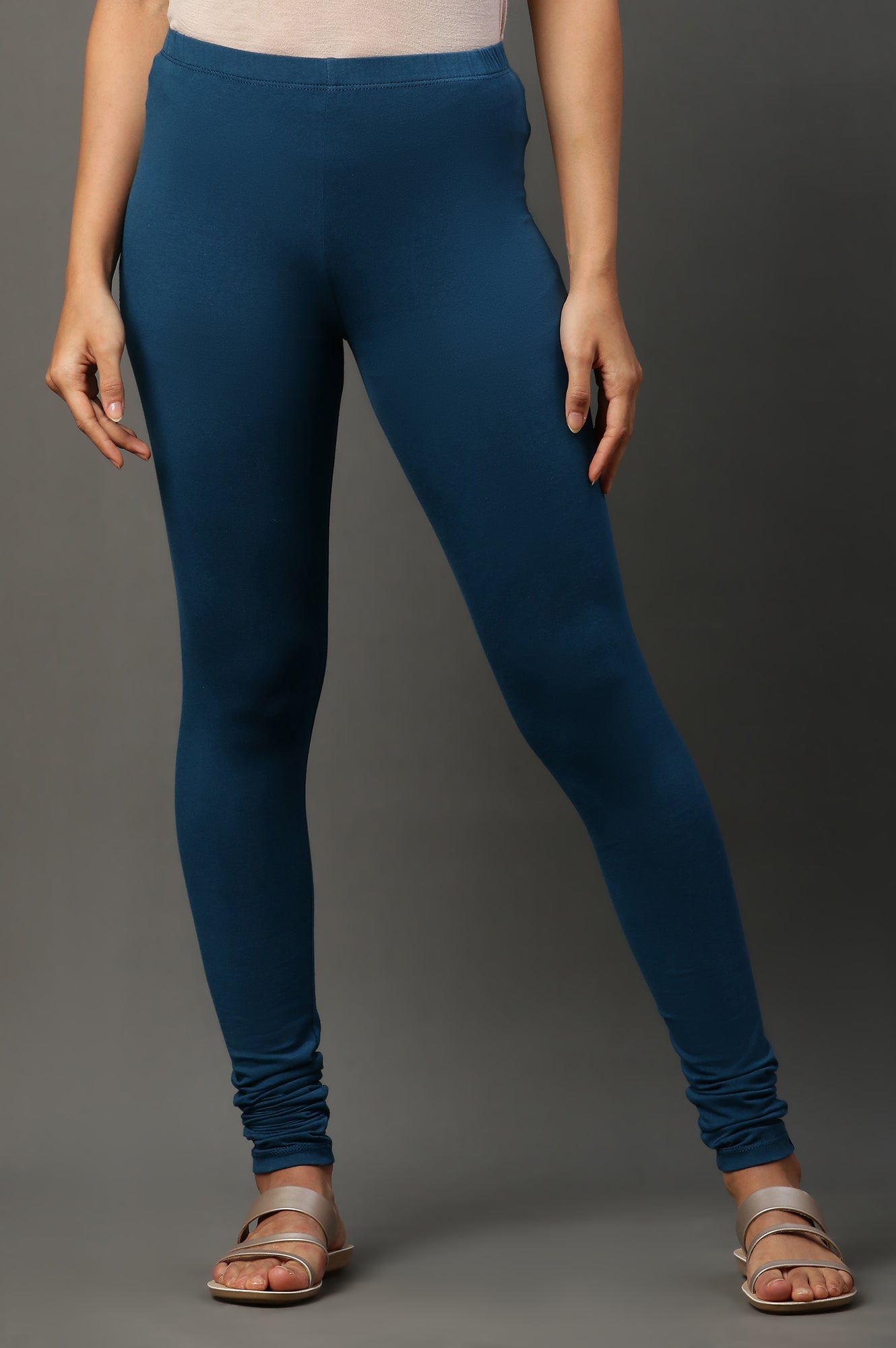 Blue Knitted Skin Fit Tights