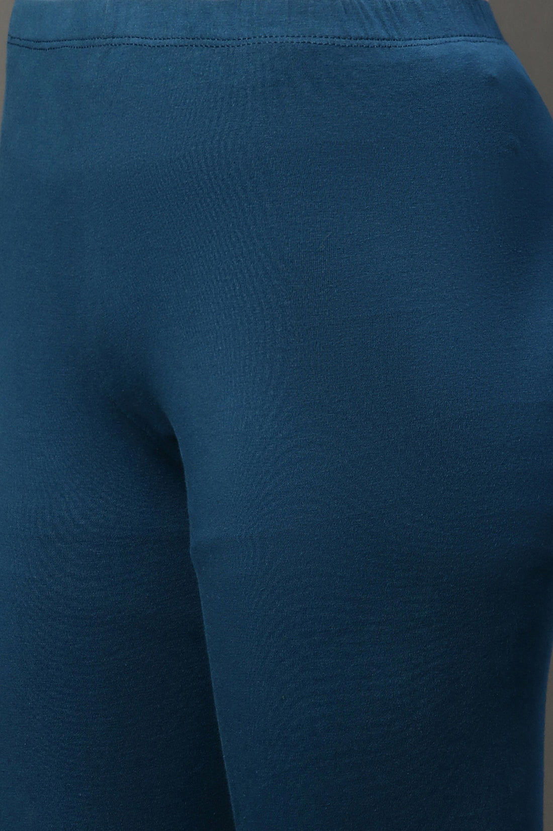 Blue Solid Skinny Fit Cotton Tights With Elasticated Waistband