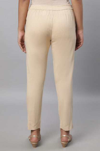 Beige Straight Fit Trouser Pants