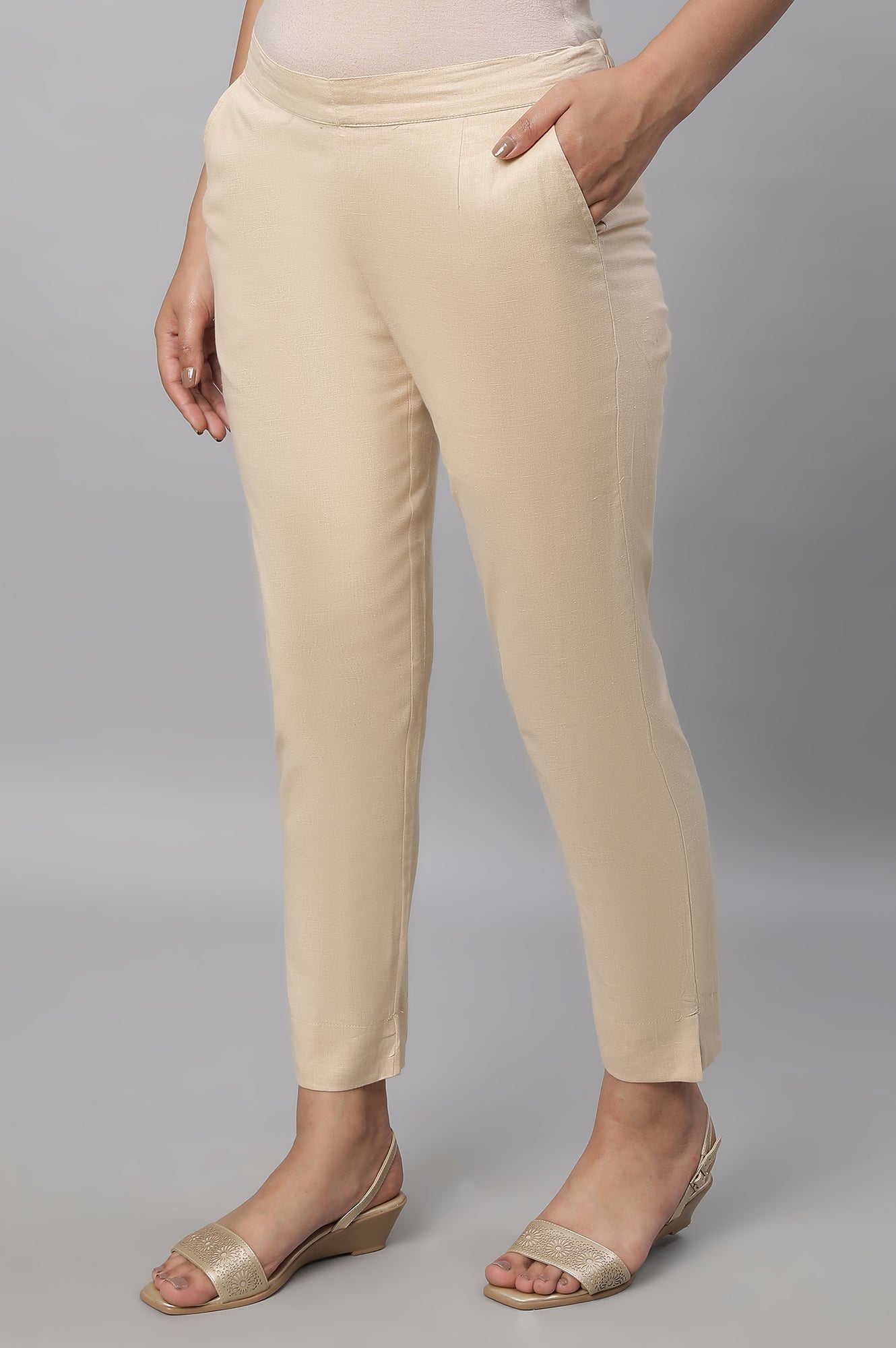 Beige Straight Fit Trouser Pants