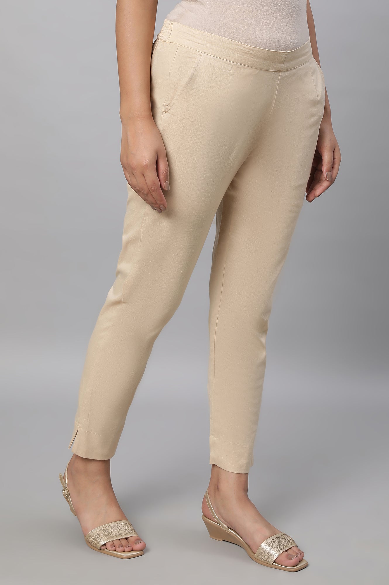 Beige Straight Fit Trouser Pants