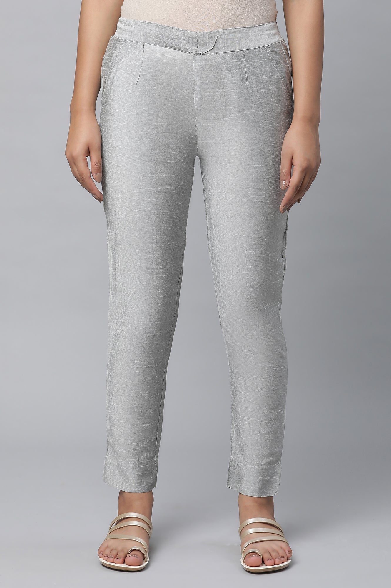 Silver Solid Trousers