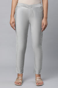 Silver Solid Straight Woven Trouser