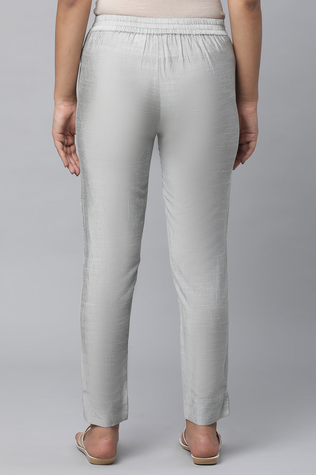 Silver Solid Ankle Length Trousers