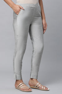 Silver Solid Straight Woven Trouser