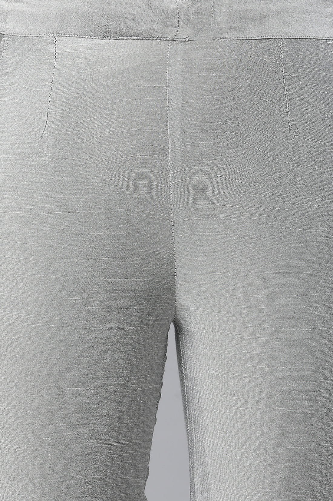 Silver Solid Ankle Length Trousers