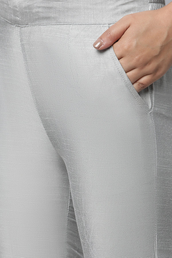 Silver Solid Ankle Length Trousers