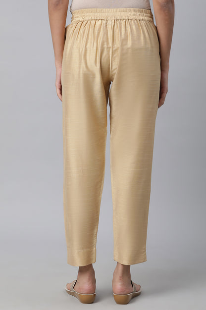 Gold Soild Ankle Length Trousers in Mid-Rise