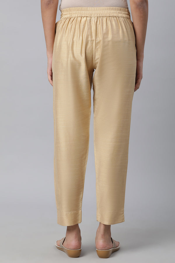 Gold Soild Ankle Length Trousers in Mid-Rise