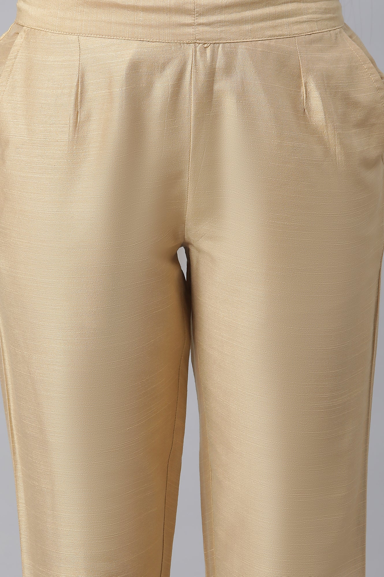 Gold Soild Ankle Length Trousers in Mid-Rise