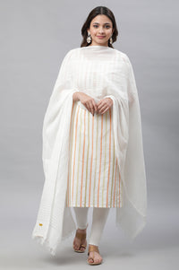 White Geometric Woven Rectangular Cotton Dupatta