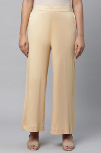 Gold Solid Foil Print Wide Leg Knit Palazzo