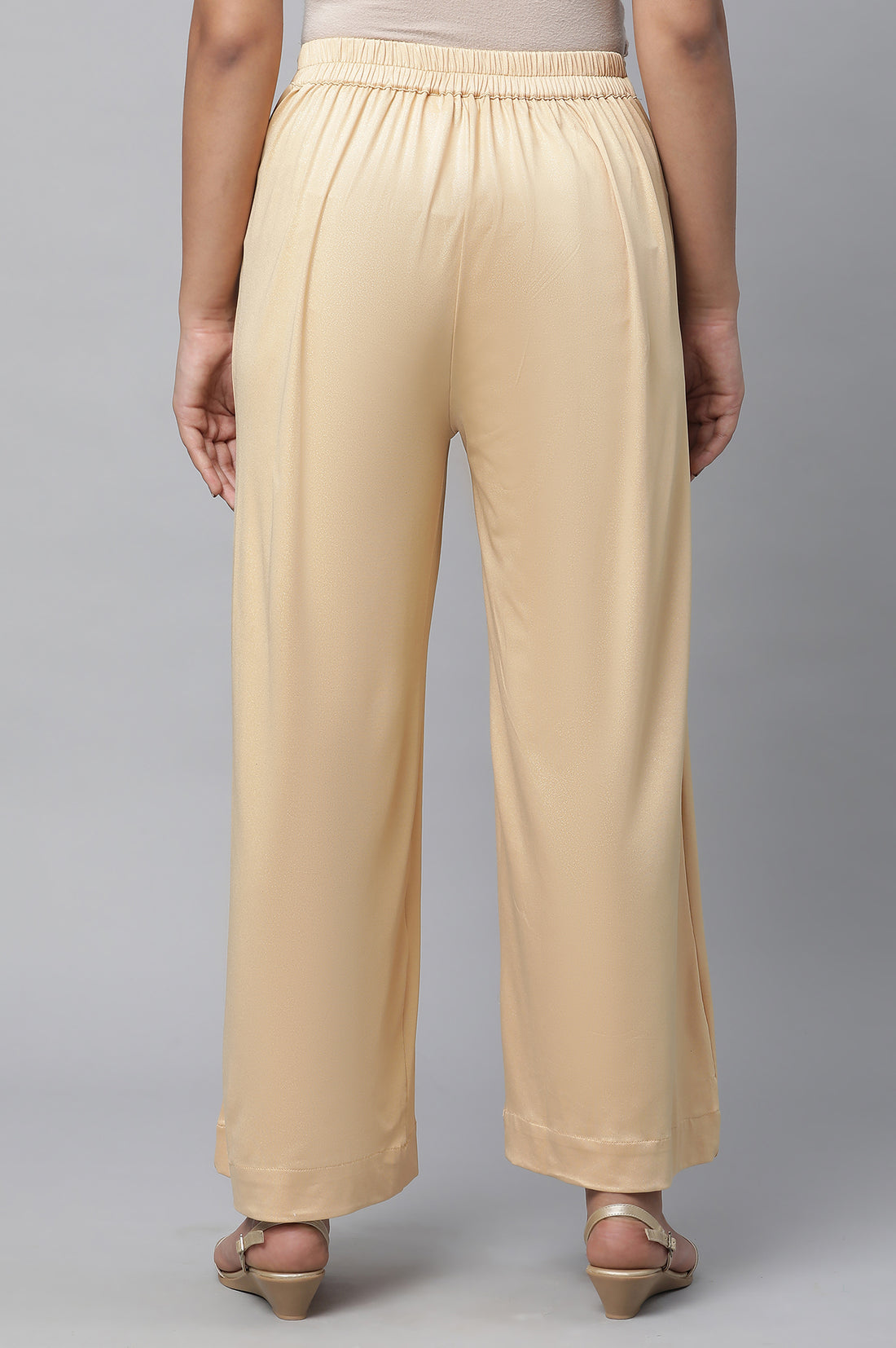 Gold Solid Foil Print Wide Leg Knit Palazzo