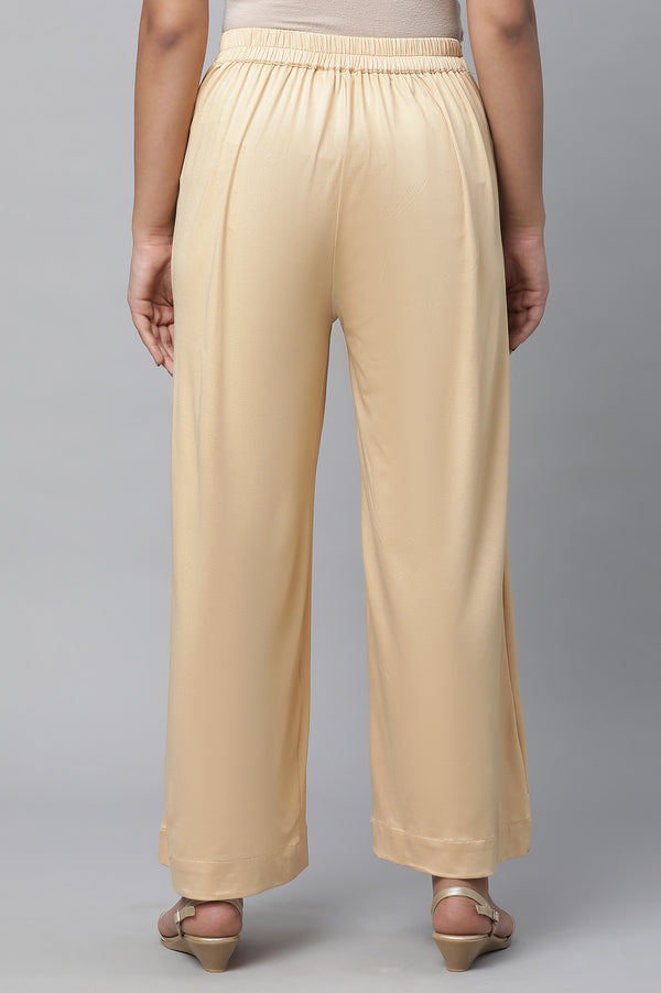Gold Solid Foil Print Wide Leg Knit Palazzo