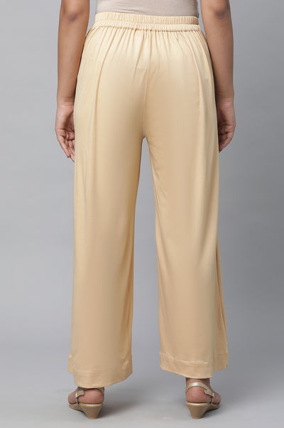 Gold Solid Foil Print Wide Leg Knit Palazzo