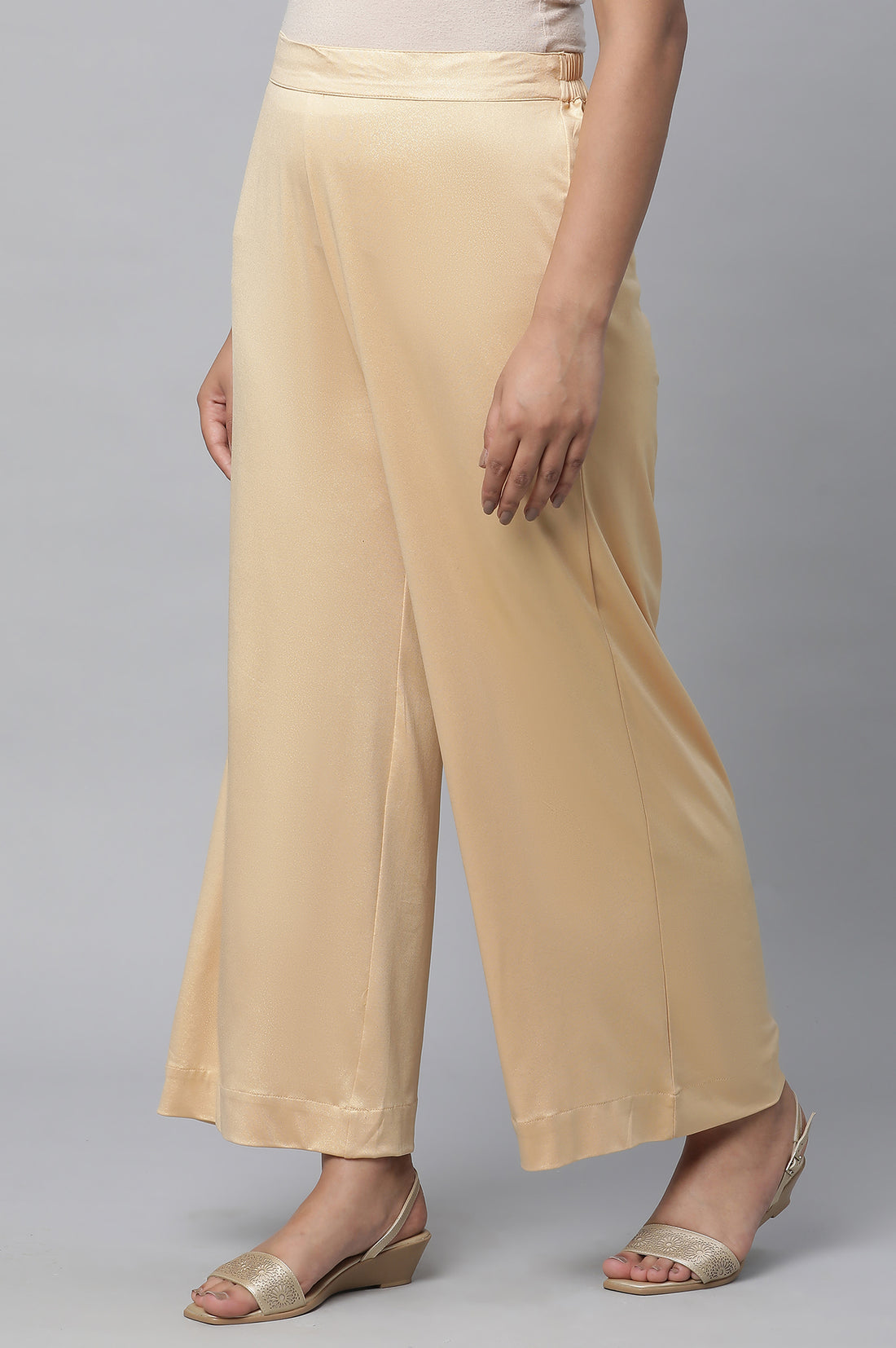 Gold Solid Foil Print Wide Leg Knit Palazzo
