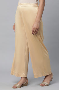 Gold Solid Foil Print Wide Leg Knit Palazzo