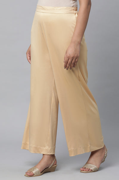 Gold Solid Foil Print Wide Leg Knit Palazzo