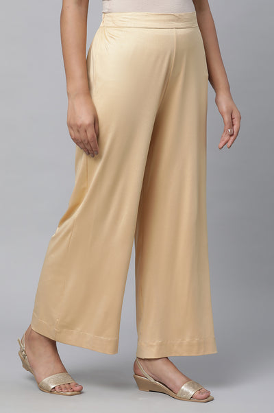 Gold Solid Foil Print Wide Leg Knit Palazzo