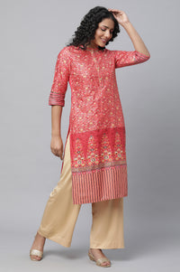 Gold Solid Foil Print Wide Leg Knit Palazzo