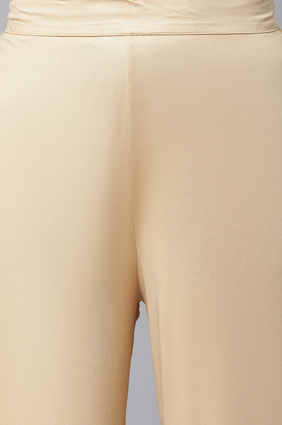 Gold Solid Foil Print Wide Leg Knit Palazzo