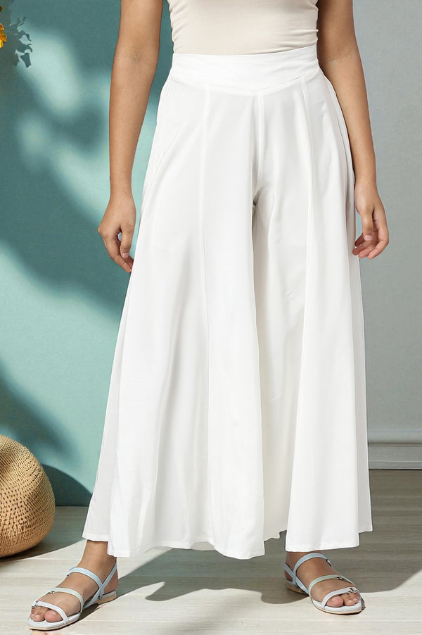 White Flared Solid Ankle Length Palazzo