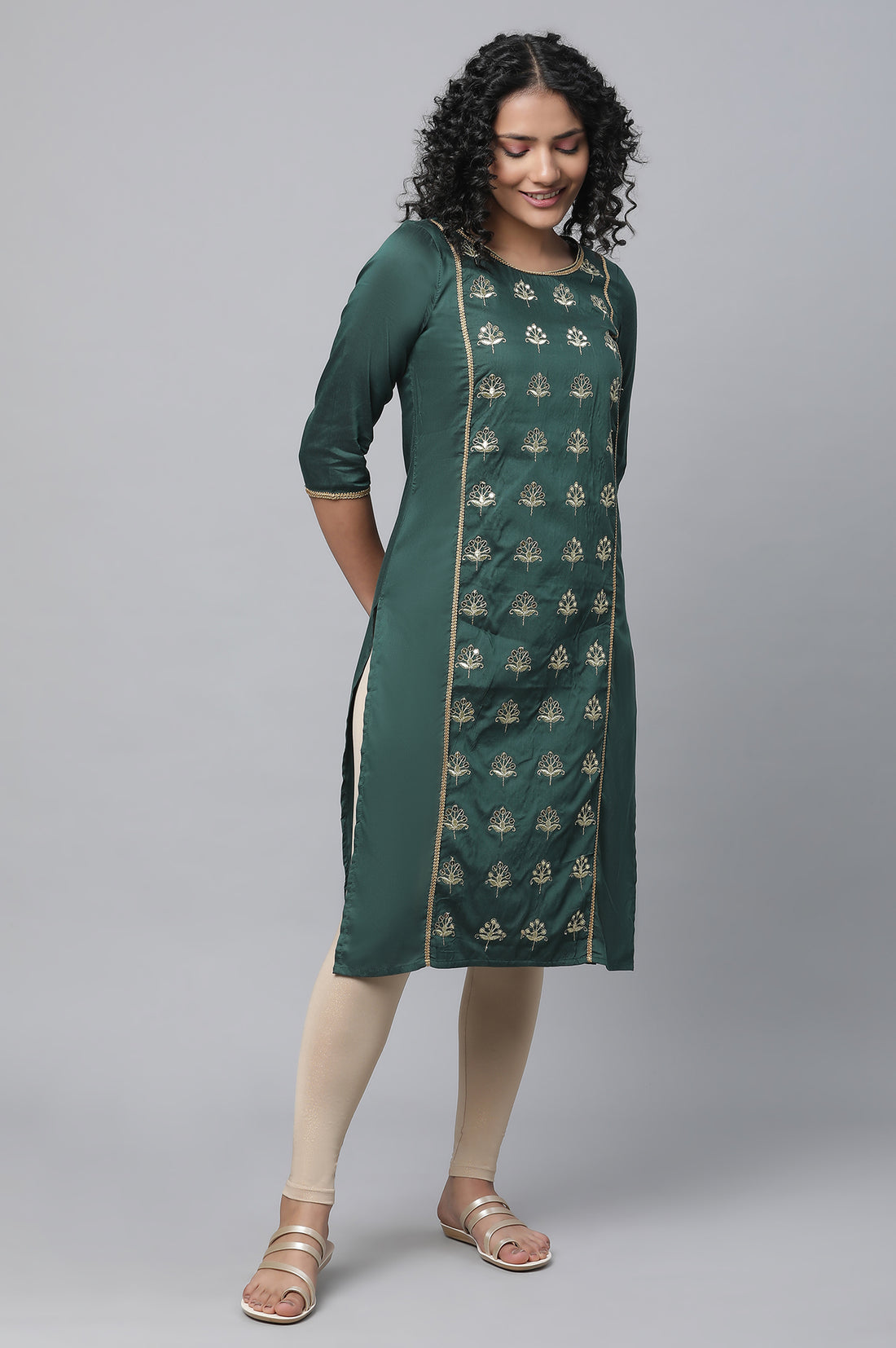 Almond Gold Printed Tights