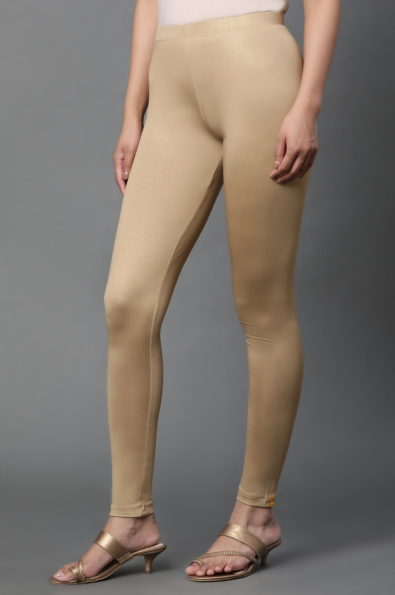 Gold Solid Plain Skinny Cotton Tights