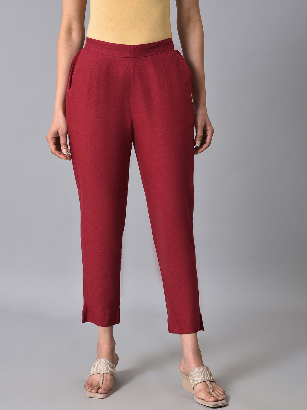 Red Basic Cotton Trousers