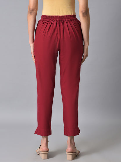 Red Basic Cotton Trousers