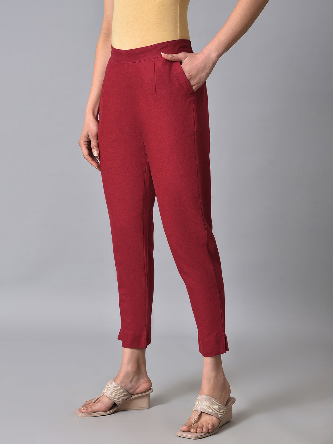 Red Basic Cotton Trousers