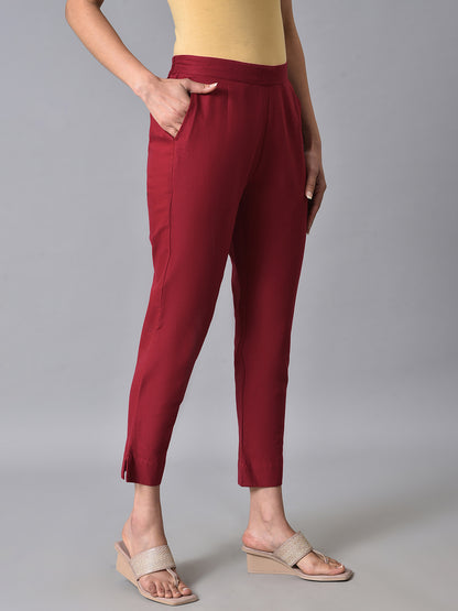 Red Basic Cotton Trousers