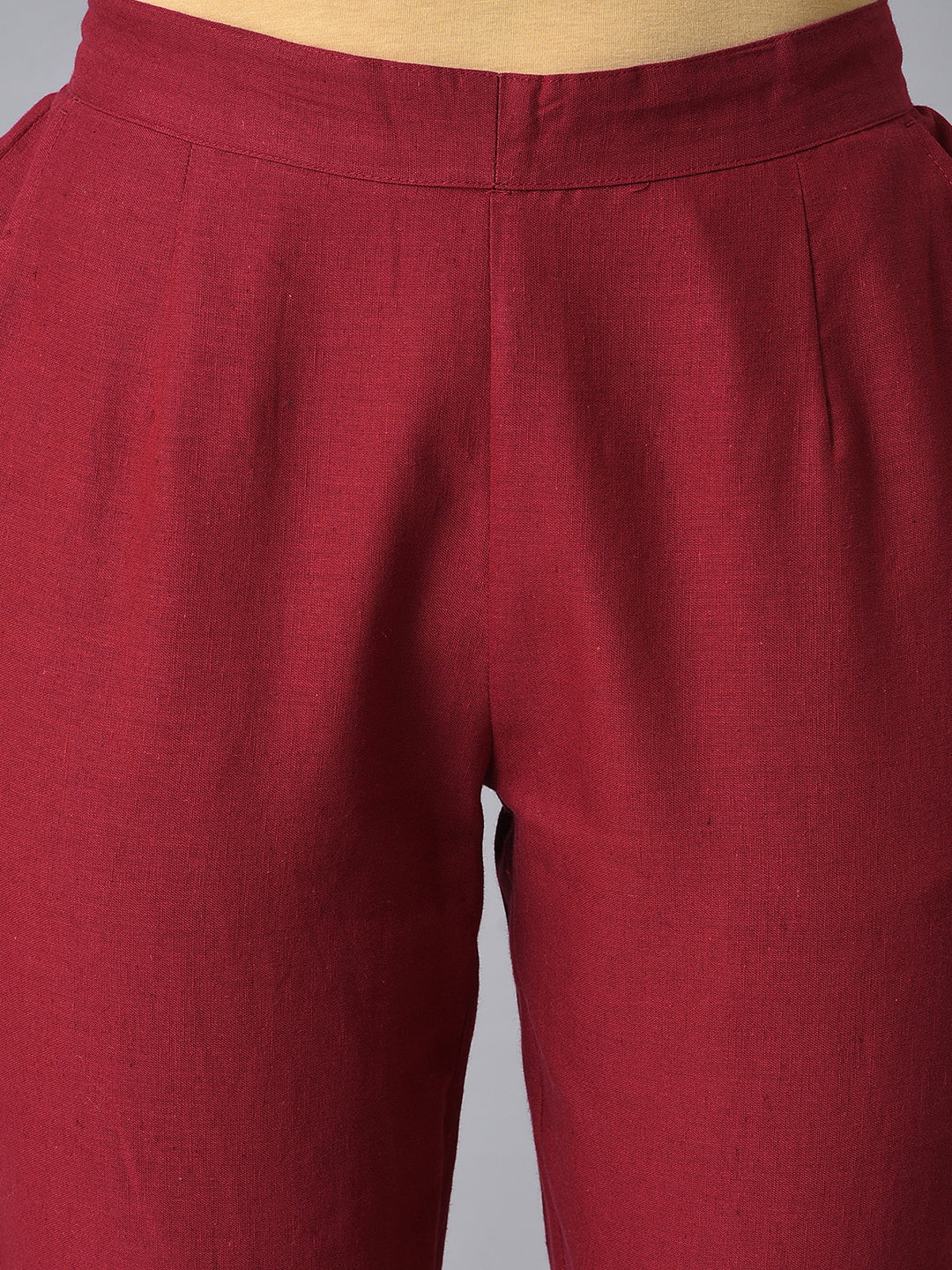 Red Basic Cotton Trousers