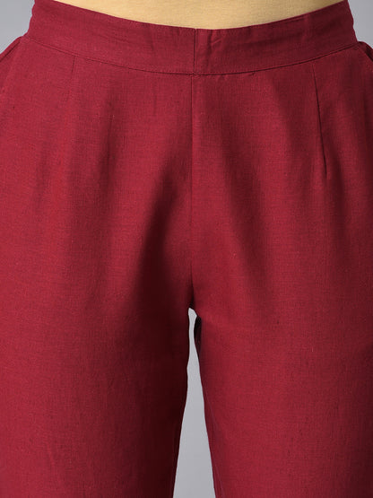 Red Basic Cotton Trousers